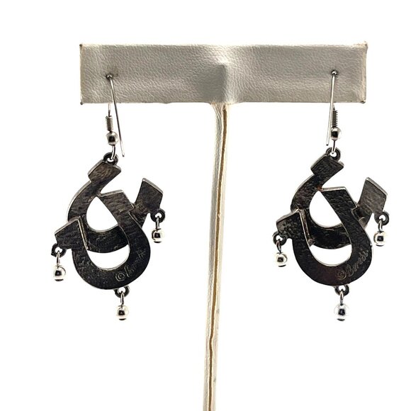 Barse Horse Shoe Dangle Earrings By Barse In Silver & Blue - Picture 9 of 10